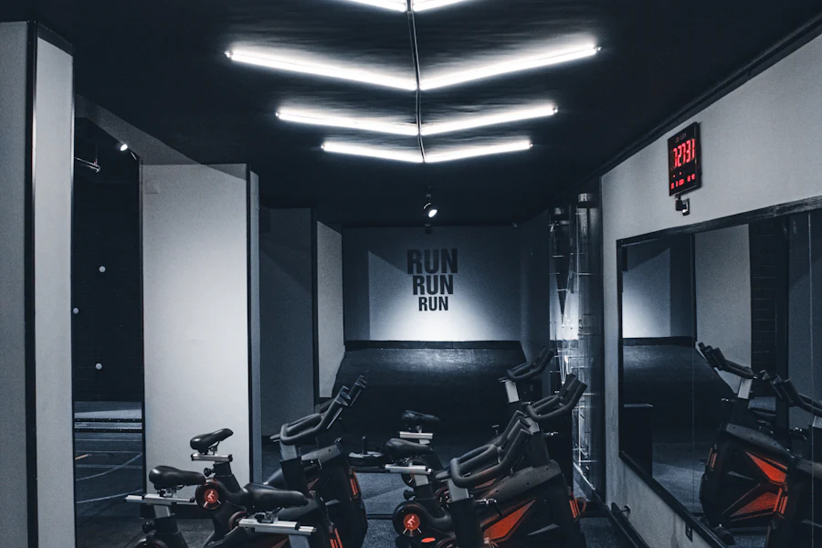 A row of bikes waiting in the studio.